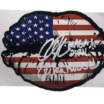 Lot 036   
2024 Erika Kirk MAGA Signed Lip Sticker on Index Card