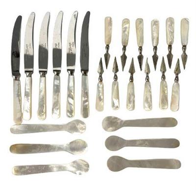 Sale Photo Thumbnail #11: Lot 011 
English Silver and Mother of Pearl Serving Utensils