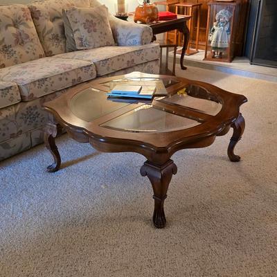 Sale Photo Thumbnail #50: Gorgeous Queen Anne solid wood glass top coffee table
