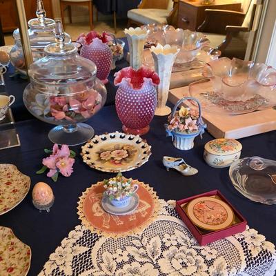 Sale Photo Thumbnail #90: Fine china and vintage porcelain, Fenton opalescent cranberry glass