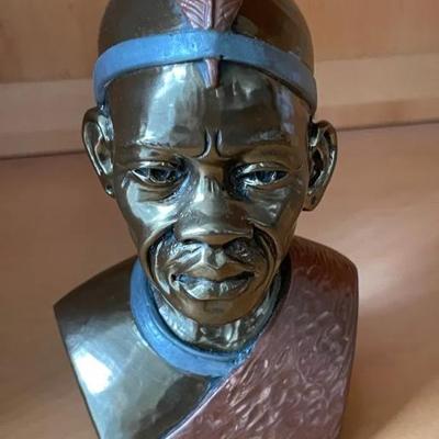 HKF059 - African Warrior Bronze Bust By Casper Darare 