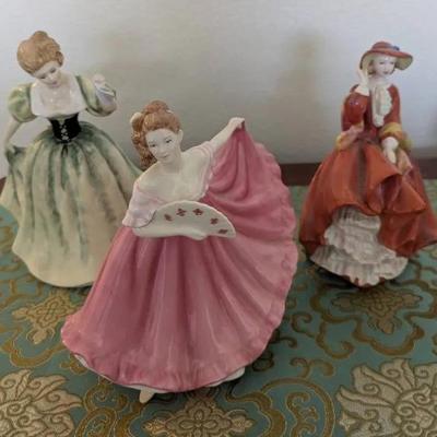 HKF046- Lot of 3 Royal Doulton Porcelain Figurines – Lily, Elaine, and Top O’ The Hill