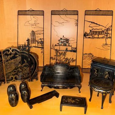 HKF176 - Asian Metal Art Frames & Doll furniture set