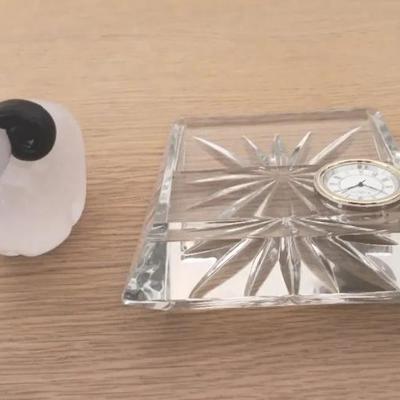 HKF186 - Waterford Chrystal Desk Clock & Handcrafted Glass Paperweight