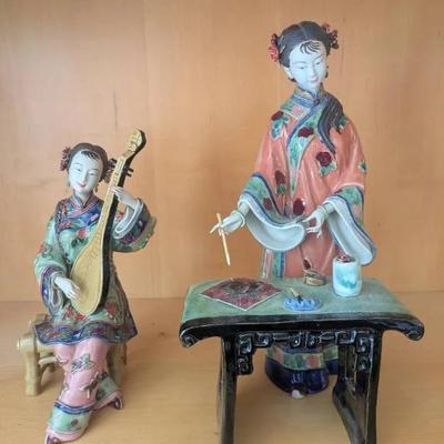 HKF203- Vintage Chinese Porcelain Cligraphy Women And Lute Player