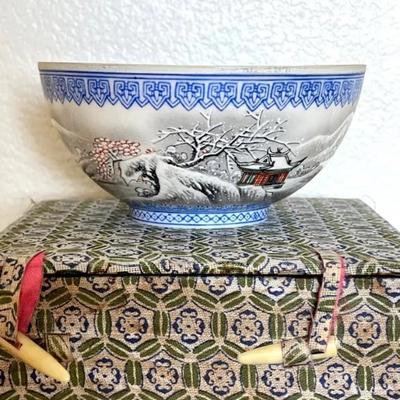 HKF322- “Winter Scene” Chinese Eggshell Porcelain Bowl 