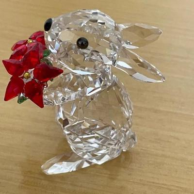 HKF254 - Swarovski Crystal Collectibles - “Rabbit With Poinsettias”
