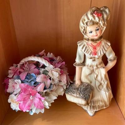 HKF082 - Vintage Ceramic Woman With Basket Of Flowers 