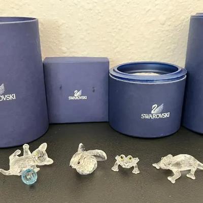 HKF369- Swarovski Crystal: “Kitten With Ball”, “Chameleon”, “Baby Frog”, & “ Baby Rabbit”