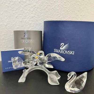HKF383- Swarovski Crystal Collectibles, “Turtledoves” & “Signum Swan”