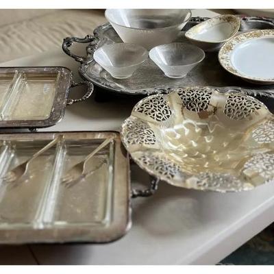 HKF215- Sliver Plated Serving Trays And Bone China Dishes!