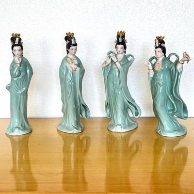 HKF311- Four Beautiful Vintage Chinese Porcelain "Lady-in-Garden" Figures