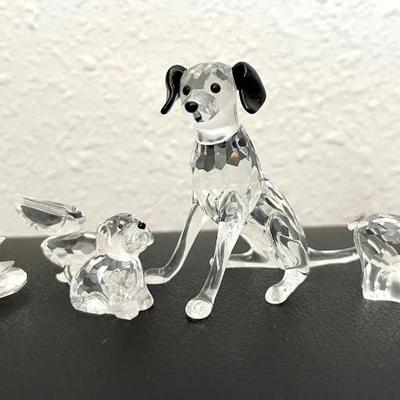 HKF379- Swarovski Crystal Dog, W/ Mini: Goat, Puppy, Pelican, & Goat