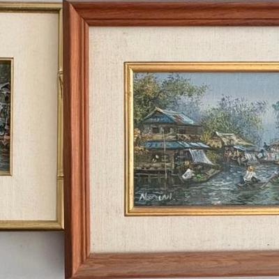 HKF094 Two Thailand River Village Paintings