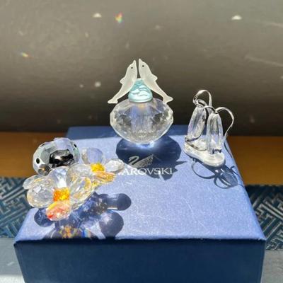 HKF351- Three Swarovski Crystals: “Ladybug On Flower”, “Anna’s Ballet Shoes”, & “Crystal Falcon”
