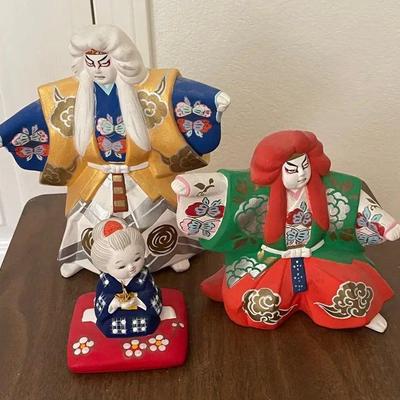 HKF091 - Three Japanese Figures - 2 Kabuki & 1 Child