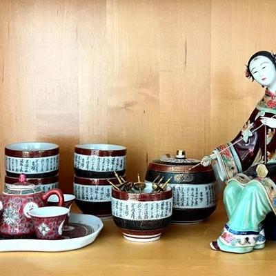 HKF211- Beautiful Japanese Tea Set With Japanese Porcelain Figure 