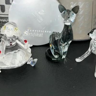 HKF380- Swarovski Crystal Collectibles, “Clown Girl”, “Dalmatian Puppy”, & “Lovlots Cat” 