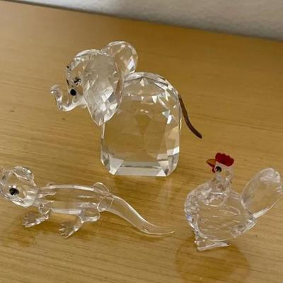 HKF233 - Swarovski Crystal Collectibles - “Large Elephant”, “Cockerel”, “Mini Alligator”