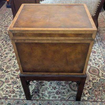 HKF148- Yew Wood Burl Chest On Mahogany Stand 