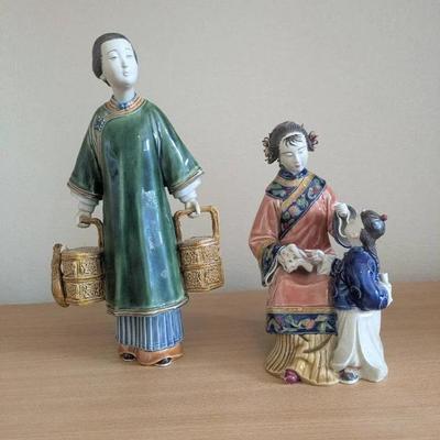 HKF210- Chinese Porcelain Figurines Teacher And Lady With Baskets 