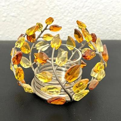 HKF256- Swarovski Crystal Collectibles- “Leaves” Tea Light Holder 