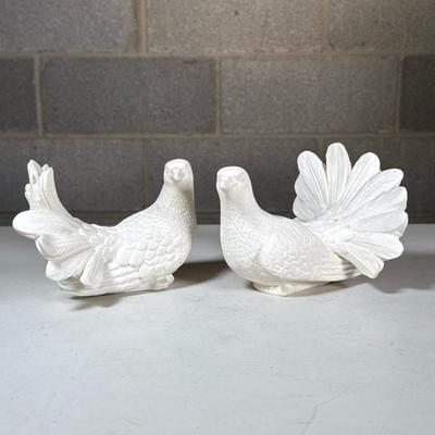 (2pc) Pair White Doves | Composite or unglazed pottery birds made in Italy, with labels on bottom Dimensions: h. 5 x w. 5 x l. 7 in

