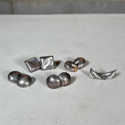 (5pc) Mexican Sterling & Other Earrings | Three with fineness mark, one pair signed, but with no apparent fineness mark, and one pair...