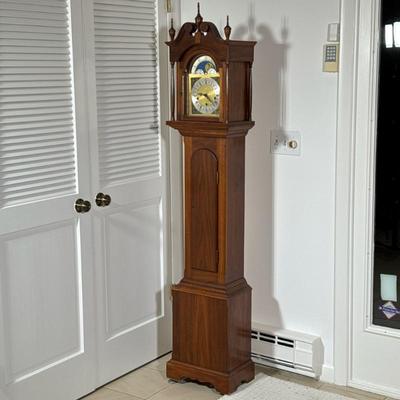A J.S. EBERSOL, PENNSYLVANIA GRANDMOTHERS CLOCK c. 1970 | With moon phase dial, Roman numeral markers, and 8 tone chime. Architectural...