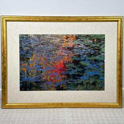 Framed Photographic Print | Leaves on a pond, in an impressionist Monet style, signed lower right possibly "Jerry" or "Jay...