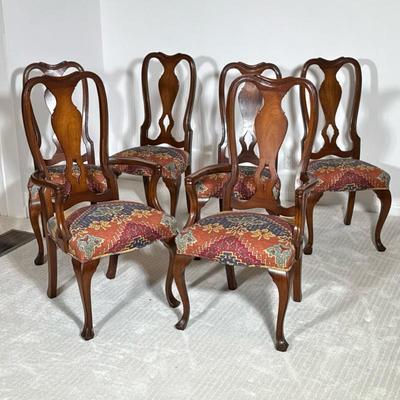 (6pc) Queen-Anne Style Dining Chairs | With rug-style upholstery and cabriole legs, includes two armchairs and four side chairs...