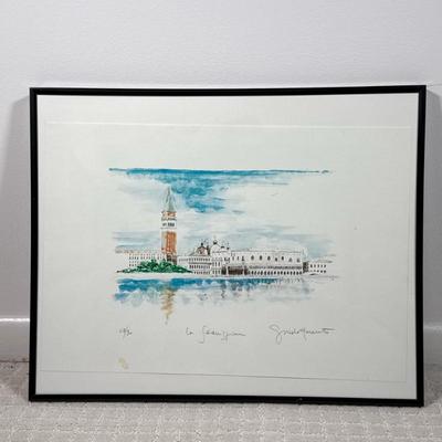 Venice Watercolor Print | Numbered and signed bottom right. Dimensions: h. 16 x l. 28.25 in (Frame)
