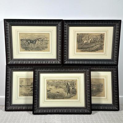 (5pc) Framed Engravings | Or lithographic print of an egnraving, nicely matted in a decorative frame Dimensions: h. 11.75 x w. 14.75 in
