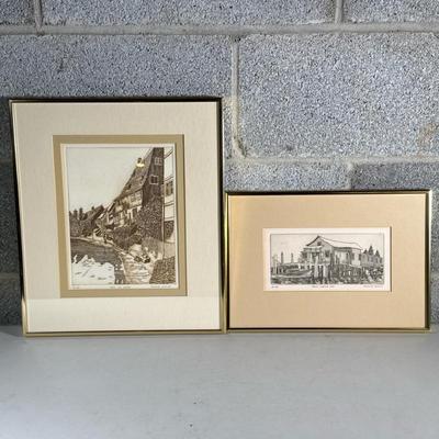 (2pc) Christine Schmidt Etchings | Each signed and nuymbered, matted in gold tone metal frames; smallest sight 4 x 8 in., largest sight...