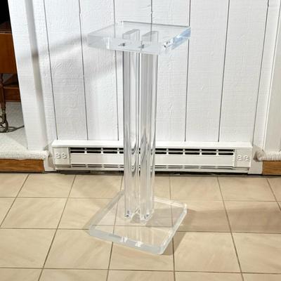 Lucite Display Pedestal | Contemporary display stand with a square top with rounded corners; top surface 14 x 14 in. - h. 40 x w. 16 x d....