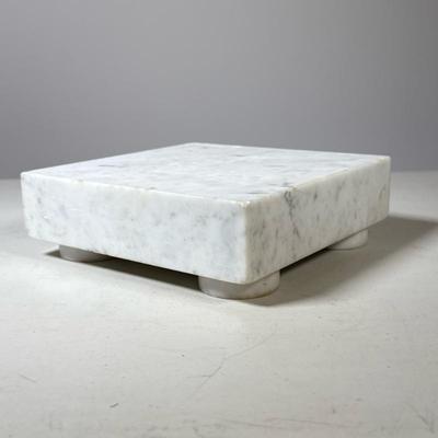 Heavy Marble Cheese Board | White/gray marble square serving/cutting board with four round feet. Dimensions: h. 2.5 x w. 8 x l. 8 in
