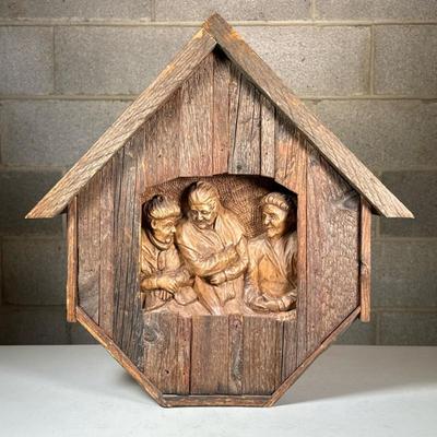 Carved Wood Wall Plaque With Figural Scene | Very likely central European, folk-art genre carving depicting three women in a...