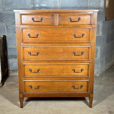 National Mt. Airy Chest of Drawers | Classic tall dresser having five dovetailed drawers with grooved sides between fluted columns over...