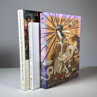 (3pc) Coffee Table Art Books | Including Spelndors of Meiji, Historic Homes of America, and Great Paintings from the Metropolitan Museum...