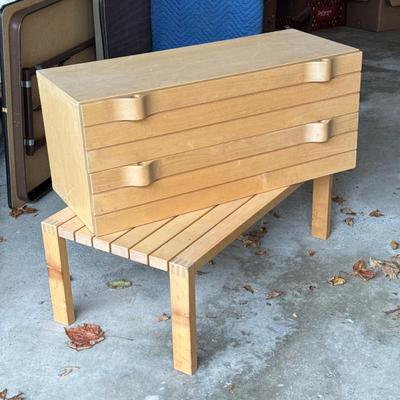 (2pc) DANISH MCM HANGING DRAWERS & SIMILAR BENCH | Circa 1960s-1970s, minimalist Scandinavian modern design of solid birch or beech...