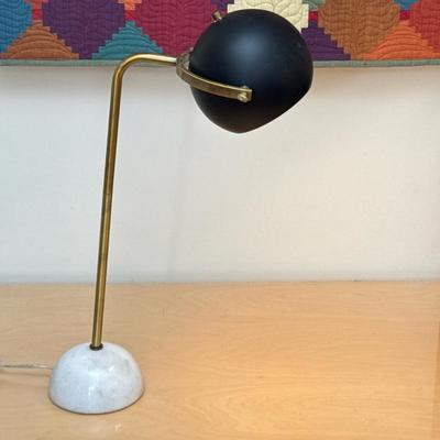 Stilnovo Style Mid-Century Marble & Brass Desk Lamp | Italian modernist style desk lamp in the manner of Stilnovo, featuring a black...