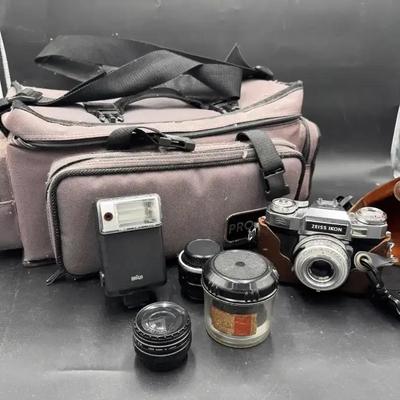 Zeiss Ikon Camera Kit with Lenses and Bag, Qty 6