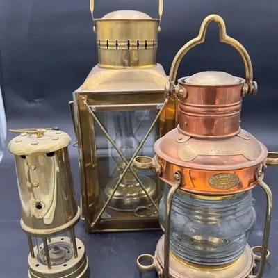 Antique Brass & Copper Ship Lanterns, Qty 3