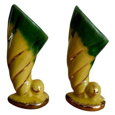 USA Pottery Cornucopia Vases