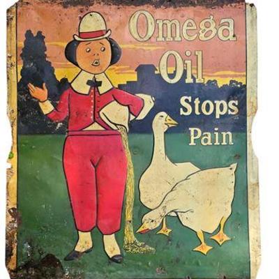 1915 Omega Oil Enamel on Metal Advertising Sign
