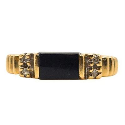 14K Yellow Gold Onyx & Diamond Ring