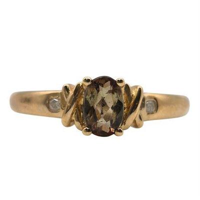 10K Yellow Gold Smokey Topaz & Diamond Ring
