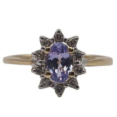 14K Yellow Gold Amethyst & Diamond Ring
