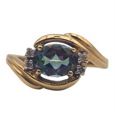 10K Yellow Gold Mystic Quartz & Diamond Ring