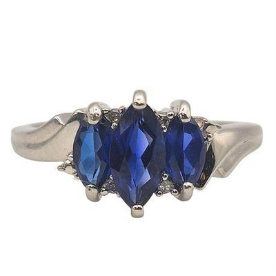 10K White Gold Sapphire & Diamond Ring